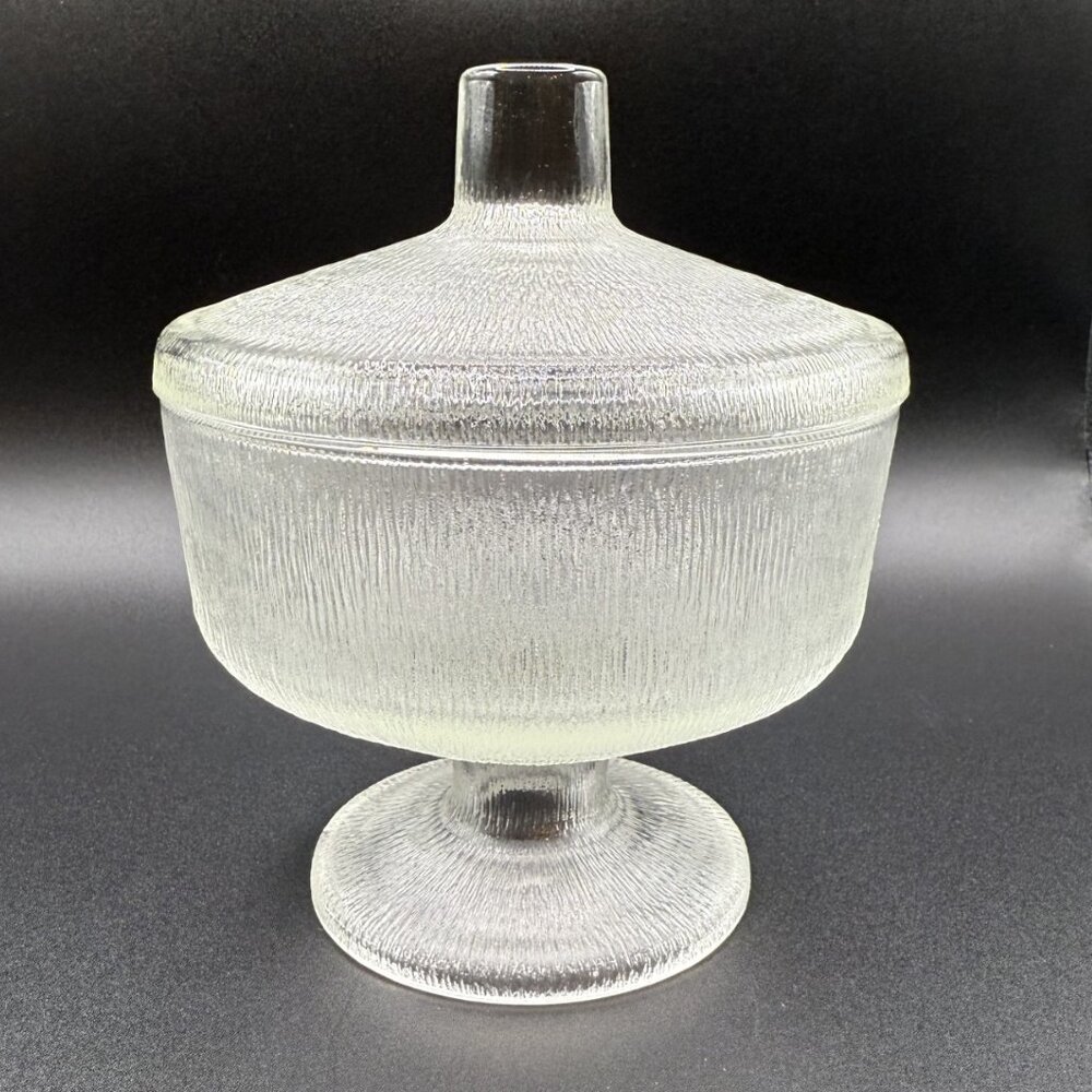 Vintage Jeannette Glass Tree Bark Pedestal Candy Dish